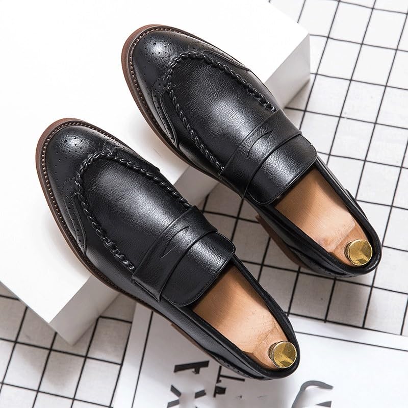 Mens Dress Oxford Business Slip Resistant Block Heel Anti-Slip Rubber Sole Shoe Pointed Toe Spanish Leather Outdoor Slip-on2