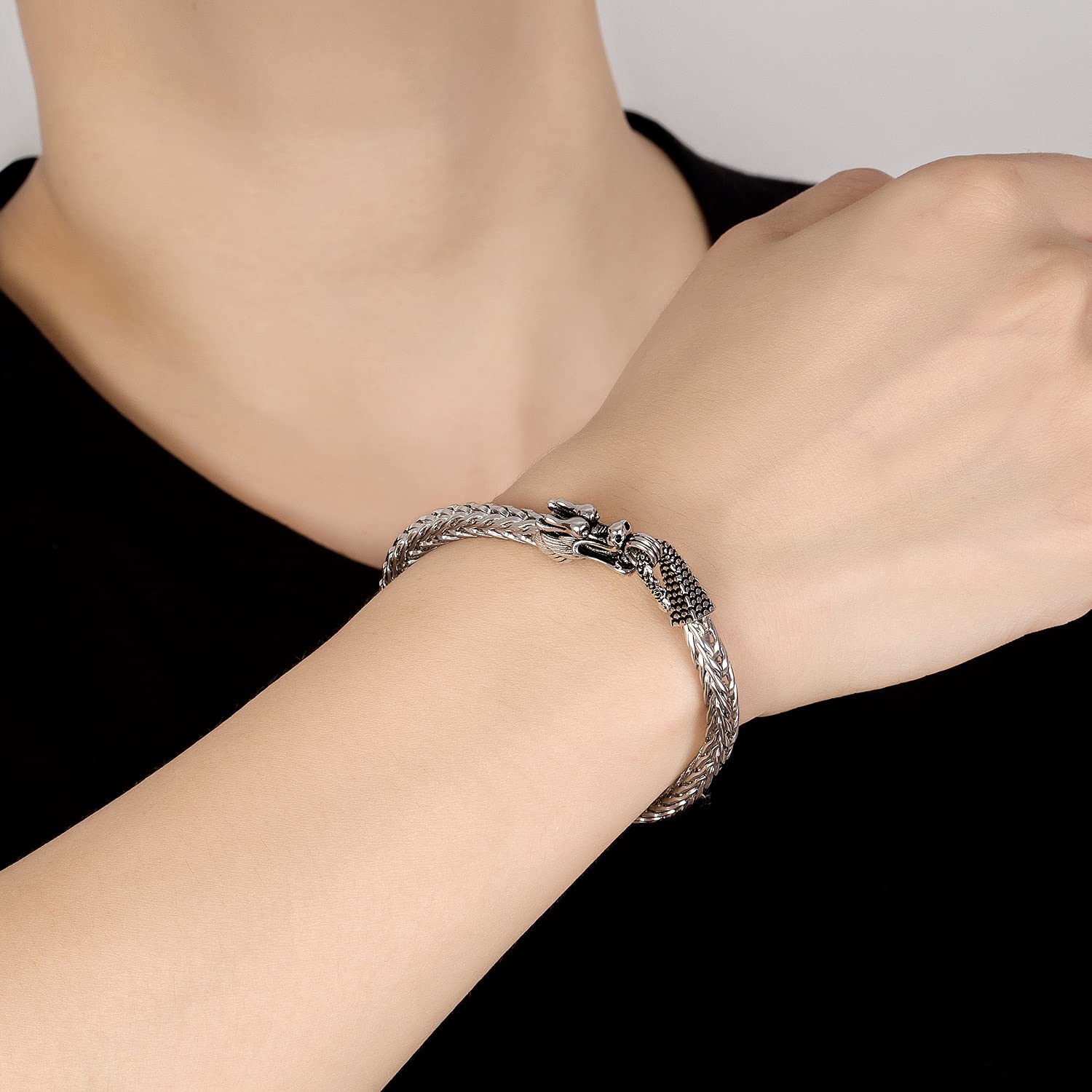 Dankadi Bracciale drago testa chiusura Chopin cubano largo 5 mm in 925 argento dorato, catena cubana maglia gourmet retrò vintage rock punk hip pop serpente regalo gioielli festa per uomo