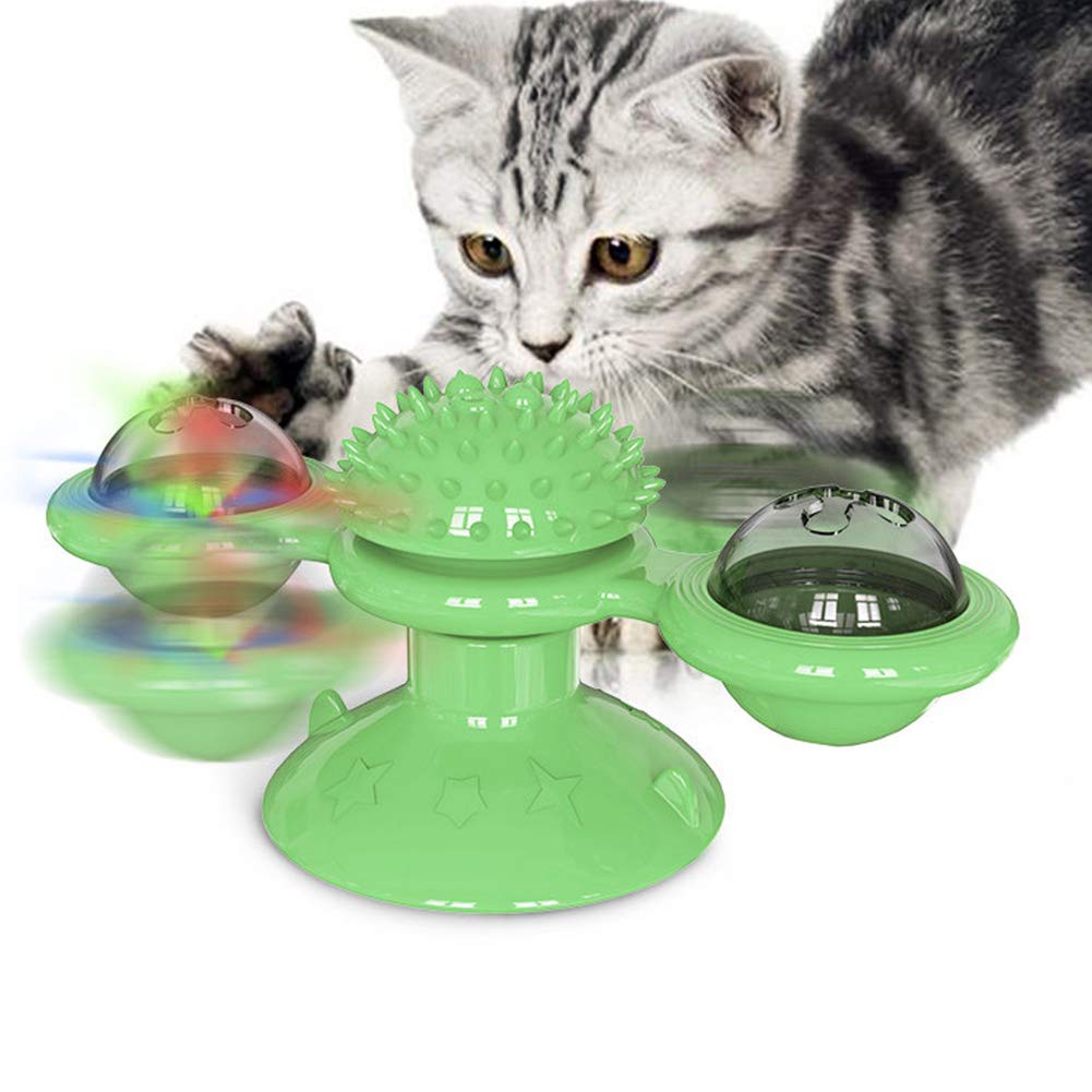 LIZHOUMIL Pet Supply,Cat toy, Windmill Cat Toy Interactive Turntable Massage Brush for Pet Kitty Scratching Tickle green