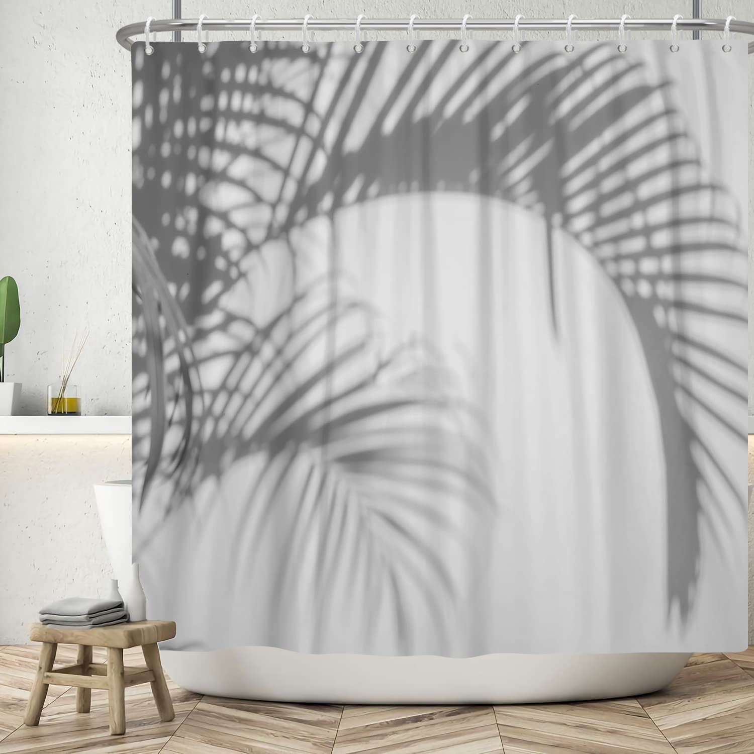 Ttincceer 183x198cm Gray Shower Curtain Tropical Plant Palm Leaf Silhouette Bathroom Curtain Modern Plant Shower Curtains Waterproof Bathtub Curtain — image 1
