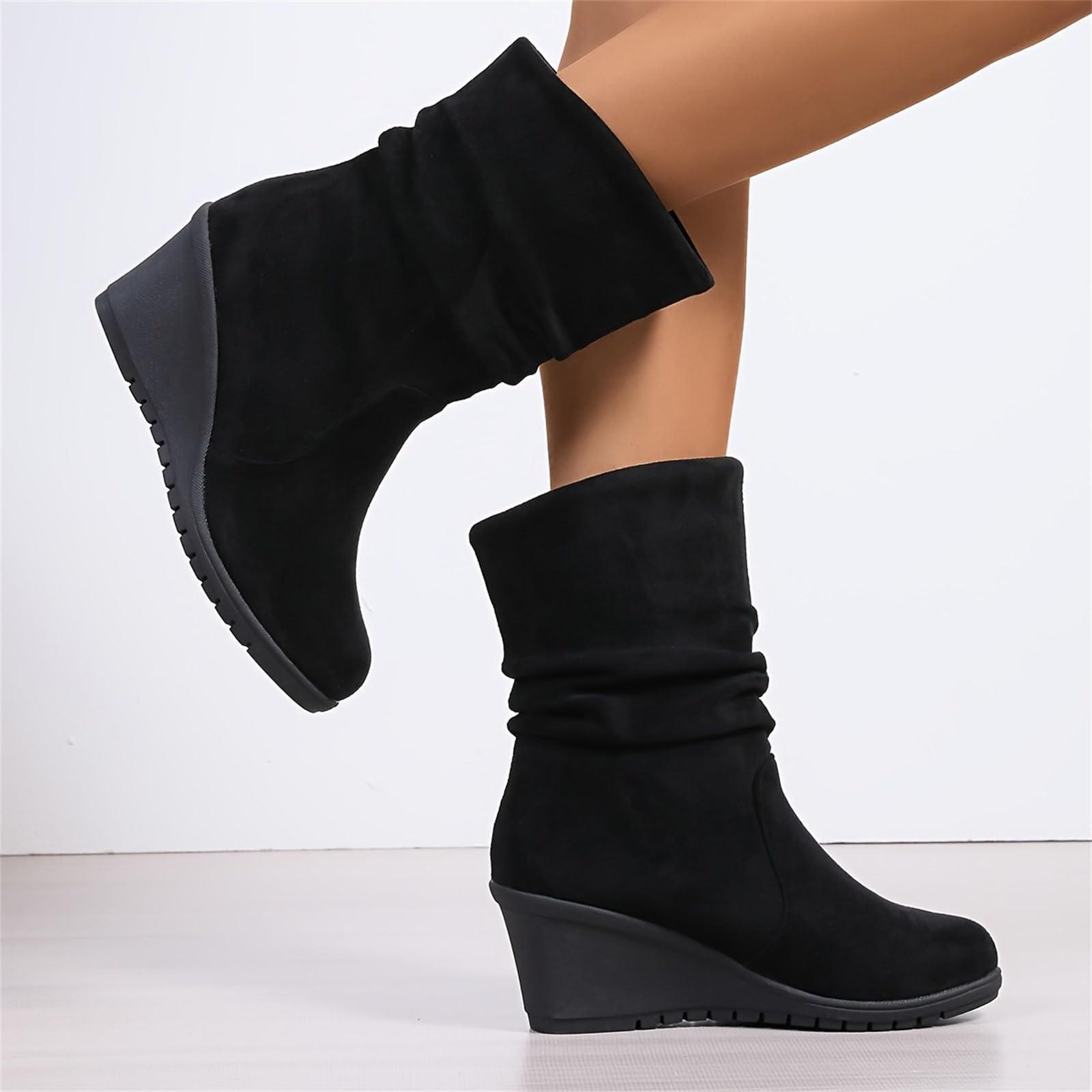 Generisch Bottines compensées pour femme - Bottes d'hiver - Bottes de transition - Noir - Pour Dirndl - Largeur H - Pour bottes - Doublées en cuir - Élégantes