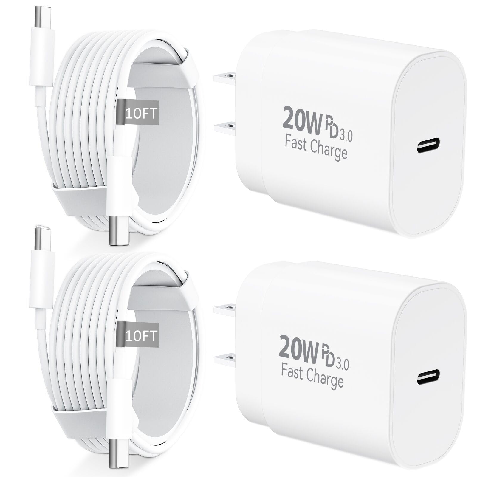 iPhone 17 16 15 Charger Fast Charging USB C Charger Type C Chargers with 10 Ft Long USB C to USB C Cable Fast Charging Cord for iPhone 17/Pro/Pro Max/17 Air/16/16 Pro/16 ProMax/15/Pro/ProMax,White