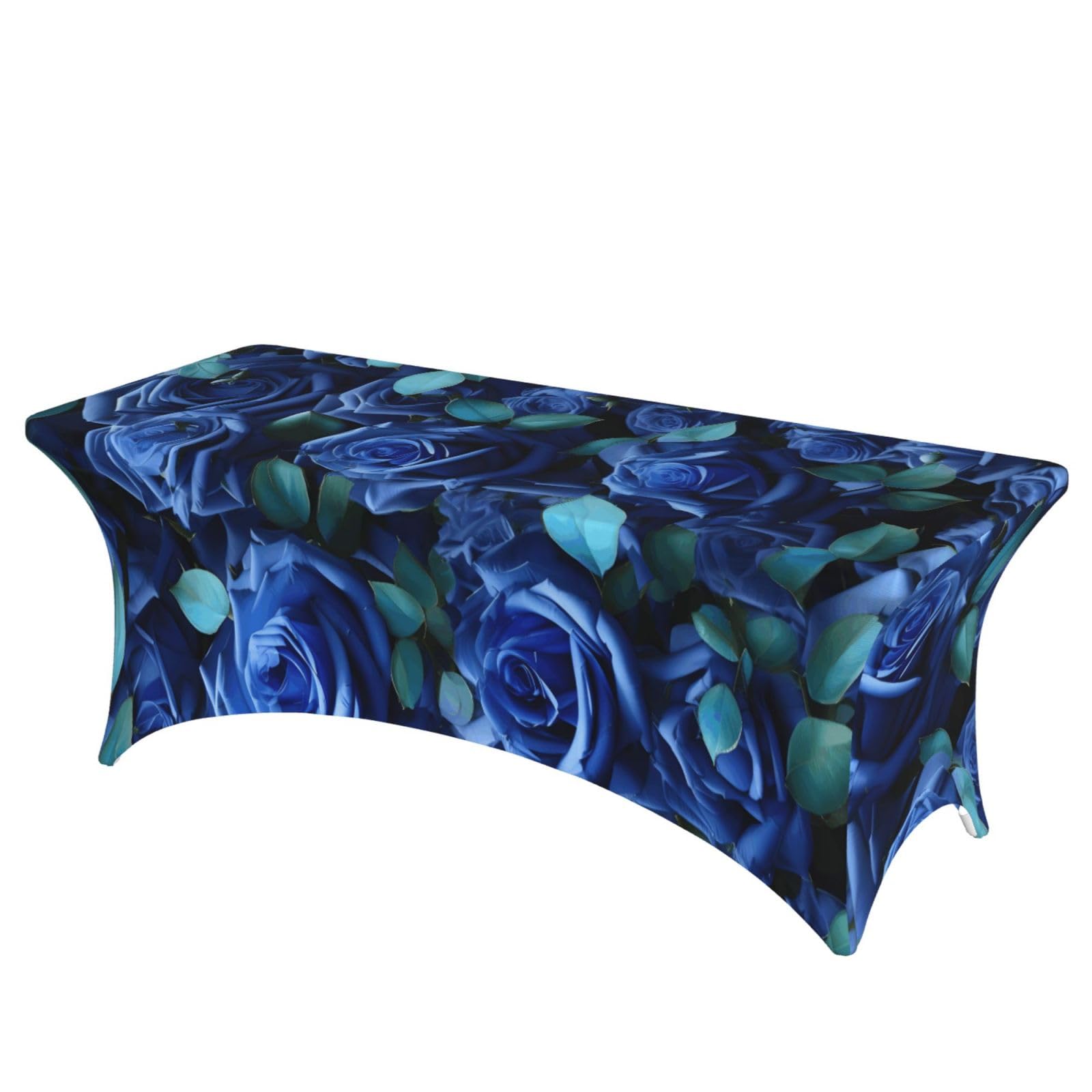 NImongt Many Blue Roses Print Elastic Rectangular Tablecloth Holidays Family Banquet Wedding Party Table Cover