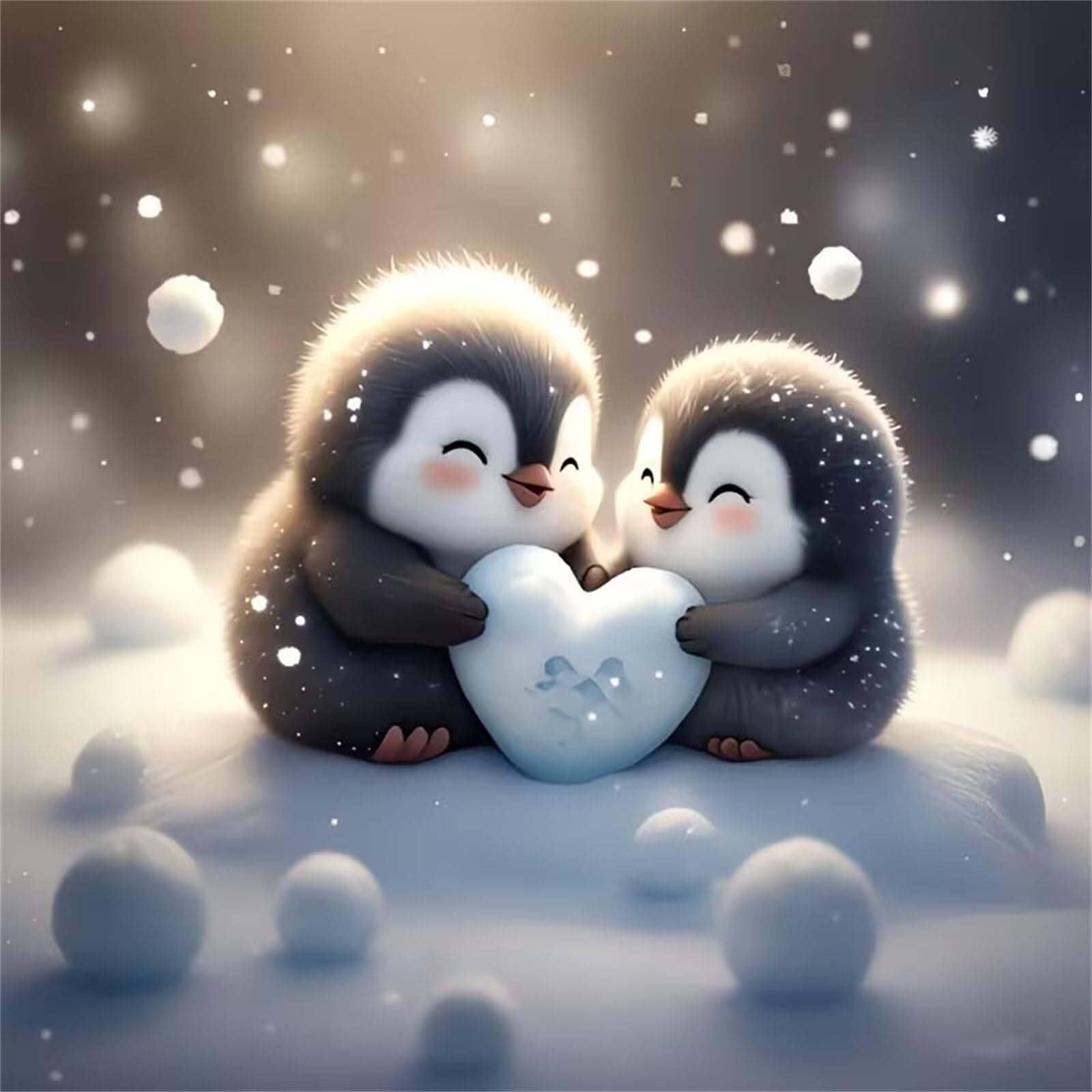 Jinmer Diamond Painting Pingüinos bola de nieve,5D Diamond Painting Kit Completo,DIY Cuadros de Diamantes para Adultos,Rhinestone Bordado Punto de Cruz Manualidades Hogar Pared Decoración 75x75 cm
