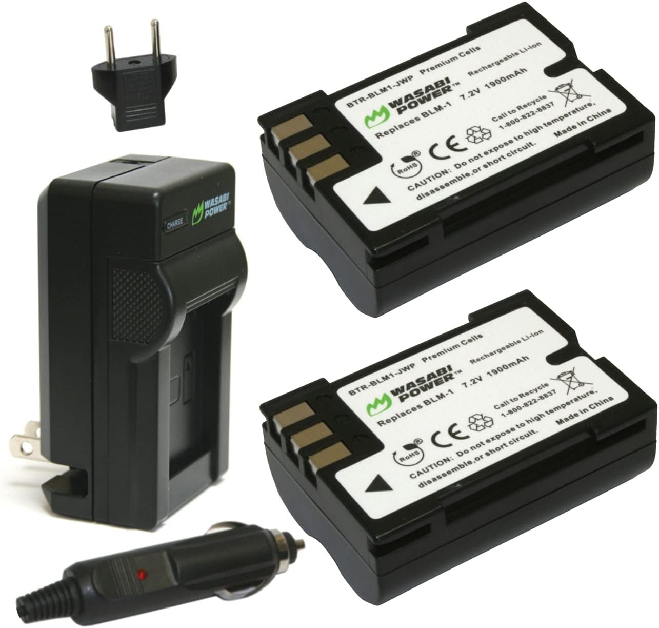 Wasabi Power Battery (2-Pack) & Charger for Olympus BLM-1, BLM-01, PS-BLM1, BLM-5, PS-BLM5 & Olympus C-5060, C-7070, C-8080, E-1, E-3, E-5, E-30, E-300, E-330, E-500, E-510, E-520