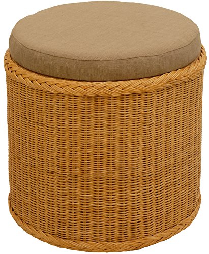 Rattan Laundry Basket with Padded Seat/Laundry Chest Round in Honey Colour - Large Bright Laundry Hamper / Seat Chest Made of Natural Rattan Also Perfect as a Bathroom Stool / Stool
