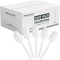 FOCUSLINE 2000 Pack Heat-Resistant White Plastic Disposable Teaspoons - Bulk Spoons for Restaurants, Parties, Picnics