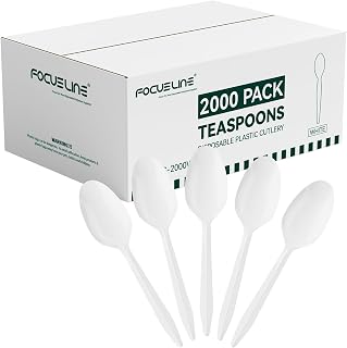 FOCUSLINE 2000 Pack Heat-Resistant White Plastic Disposable Teaspoons - Bulk Spoons for Restaurants, Parties, Picnics