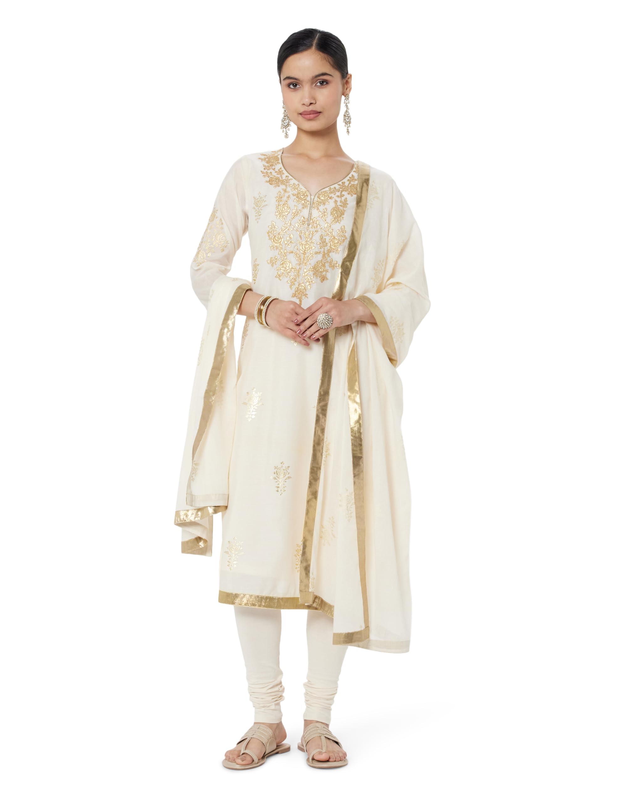 biba Women Poly Chanderi Straight Printed Suit Set-picture-14