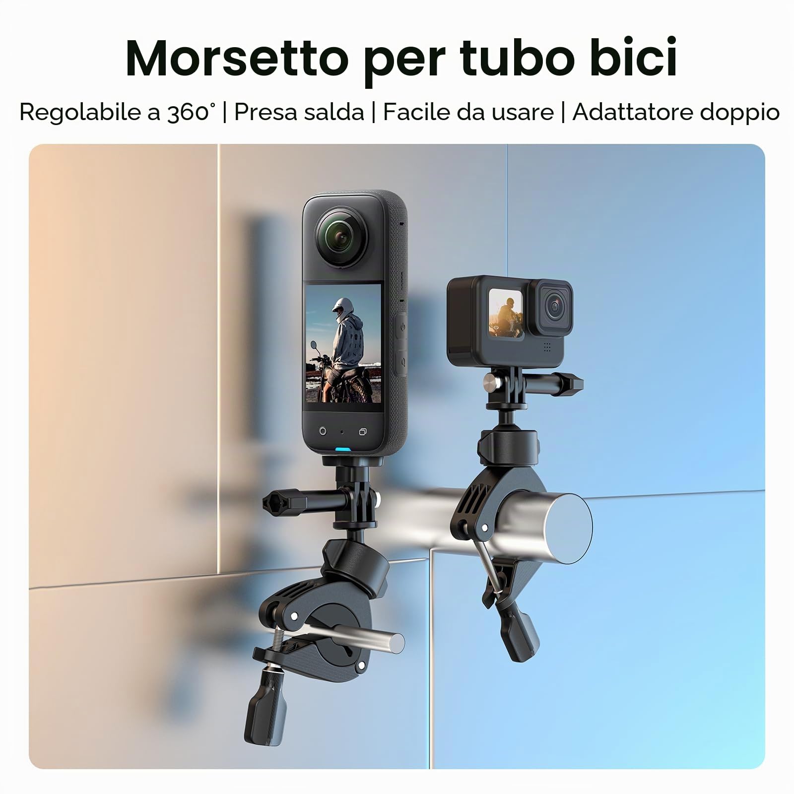 AFAITH Supporto Manubrio Moto Bici per Gopro Hero 12 11 10 9 8 7 6, 360° Ruotabile Leggero Moto Supporto Tubo Morsetto per Insta360 Action Cameras