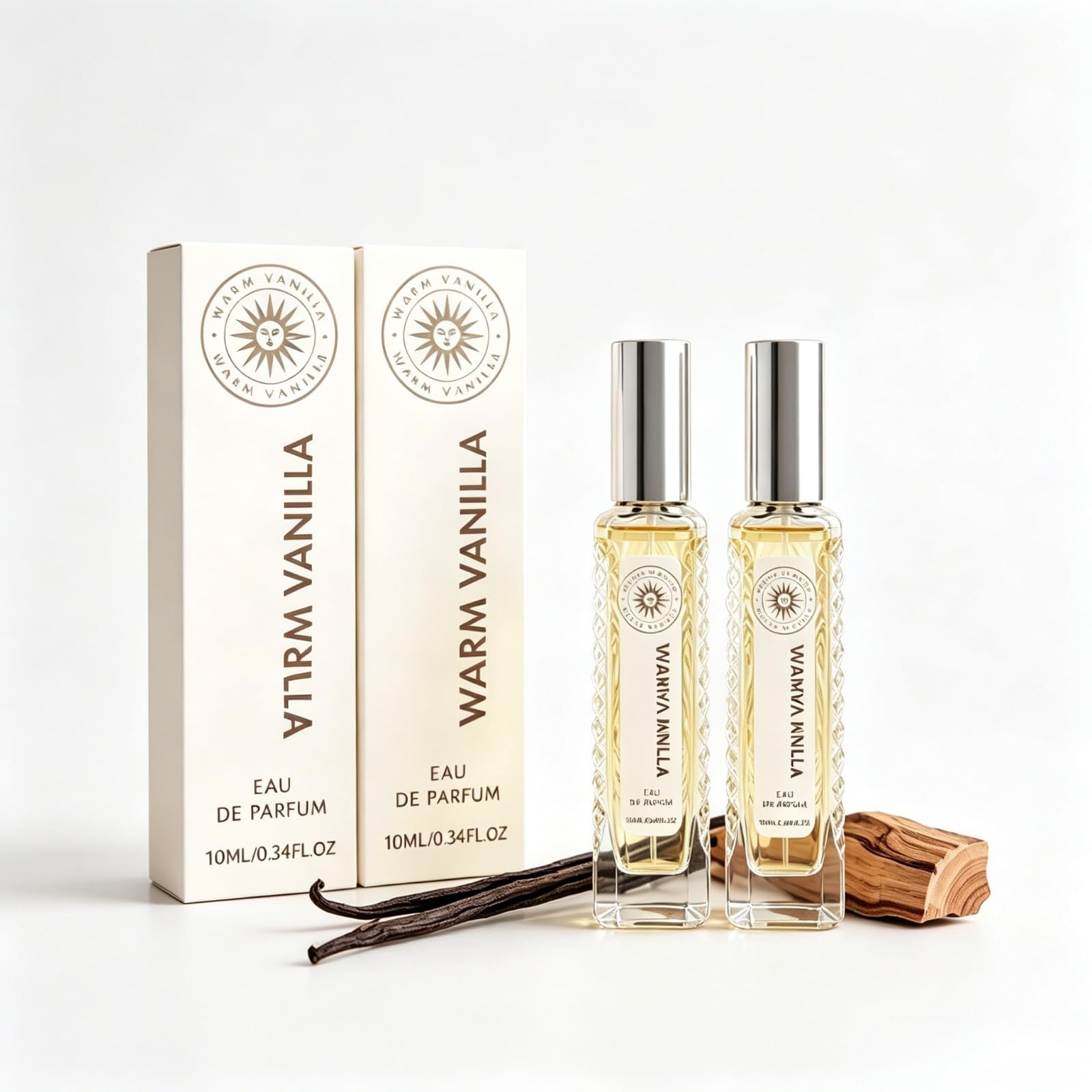 Eau de Parfum Warm Vanilla, 10 ml, warmer Vanilleduft, Mini-Format, für Reisen, weicher Duft, langer Halt, tragbarer Zerstäuber für Damen, Taschen-Duft für Alltag, Ausflüge und Reisen