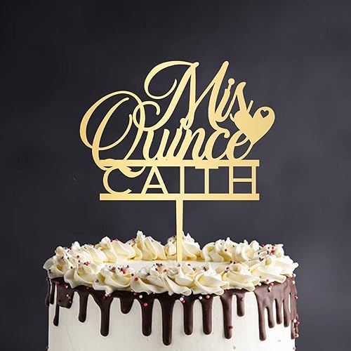 Mis Quince - Cartel de decoración para pastel de cumpleaños número 15, letrero grabado para decoración de pastel de feliz cumpleaños, suministros