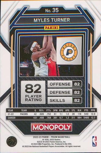 Miniatura 2 de 2022-23 PANINI MONOPOLY PRIZM #35 MYLES TURNER INDIANA PACERS BASKETBALL OFFICIAL TRADING CARD OF NBA