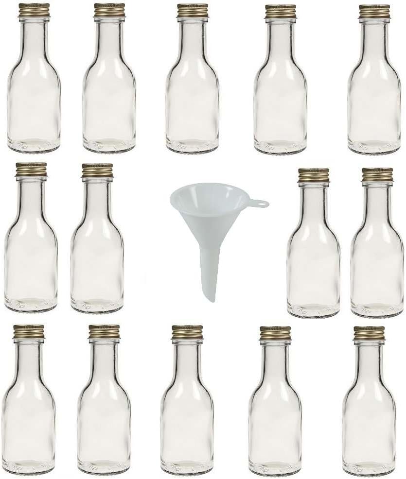 Viva Haushaltswaren Glass Bottles 100 ml with Screw Tops and 5 cm Diameter White Funnel Set of 14