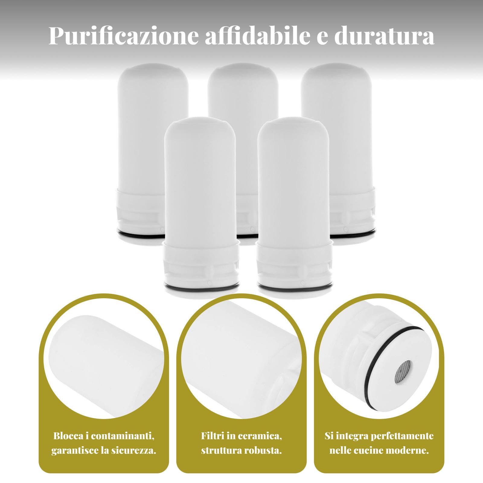 Baoblaze 5 / Confezione Cartuccia di Filtro per Acqua di Rubinetto in Ceramica per Uso Domestico per Cucina Domestica