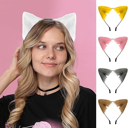 Miniatura 4 de anpiwshjo Diadema de orejas de lobo de gato de zorro, diadema de orejas peludas de Halloween, Halloween, Navidad, disfraces de gato, fiesta de