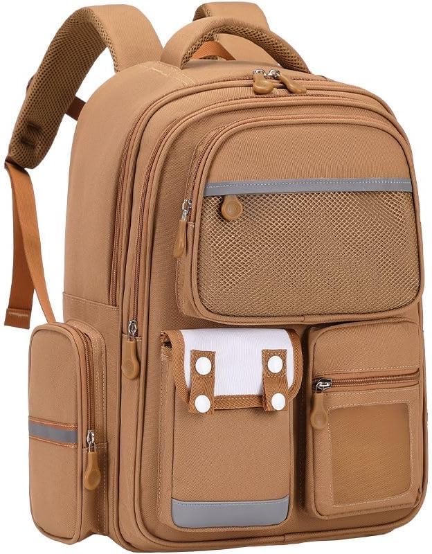 Mochila Escolar Infantil Masculina Impermeável 45cm – Leve, Ergonômica, Resistente, com Vários Compartimentos e Faixa Refletiva para Meninos e Meninas (Marrom)