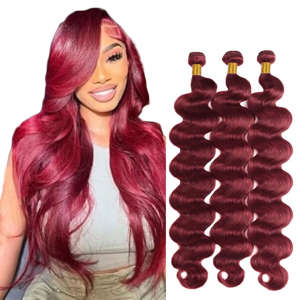 Creuost #99j Burgundy Red Color Bundles Human Hair Body wave 3 Bundles Total 300g Unprocessed Virgin Double Weft Human Hair Extension 20 22 24 Inch