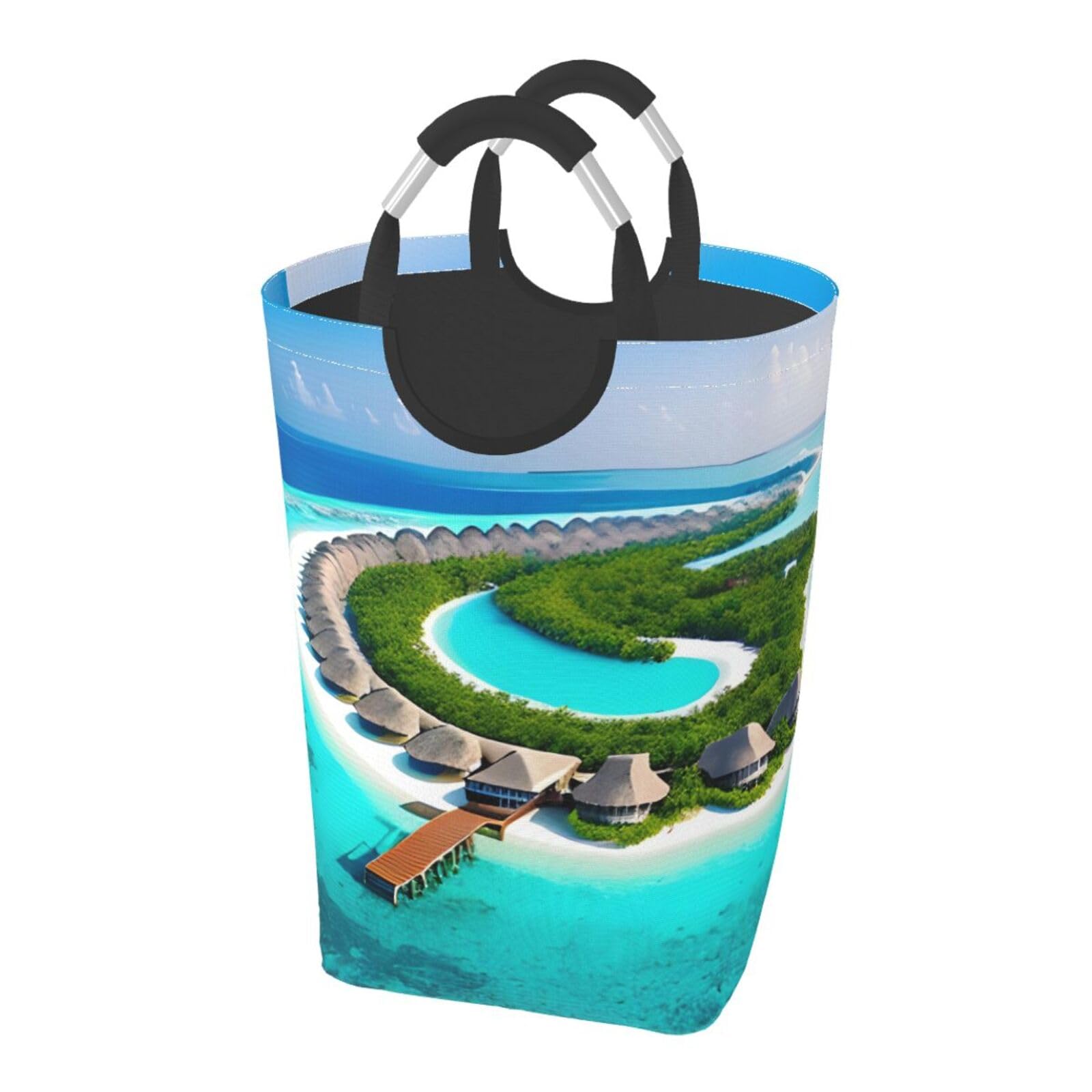 Maldives Scenery Faltbarer quadratischer Aufbewahrungsbeutel, 50 l, Wäschekorb für schmutzige Kleidung, geeignet für Waschküche, Schlafsaal, Schlafzimmer