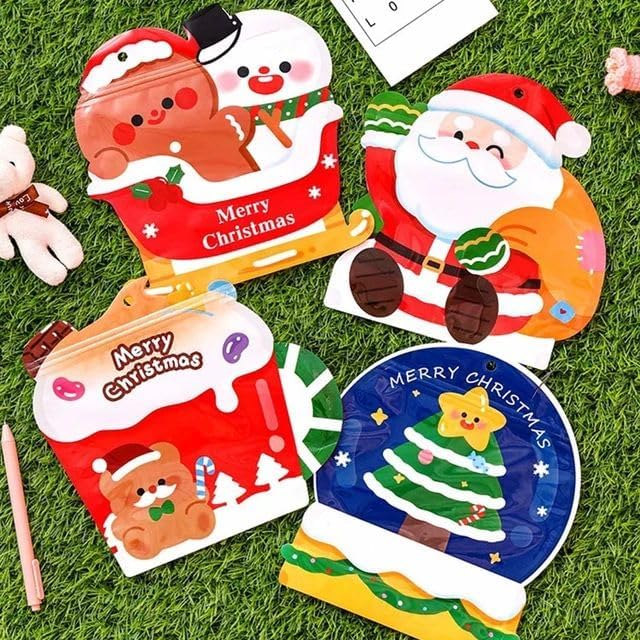 AIRASHII Christmas Plastic Bag Lock Bags (Pack of 5) | Reusable Christmas Candy Bags | Gift Seal Bags for Kids, Secret Santa Gifts, Treats Cookies Party Goodies Gift Bags for Holiday Gifting (Blue X-Mas) 1