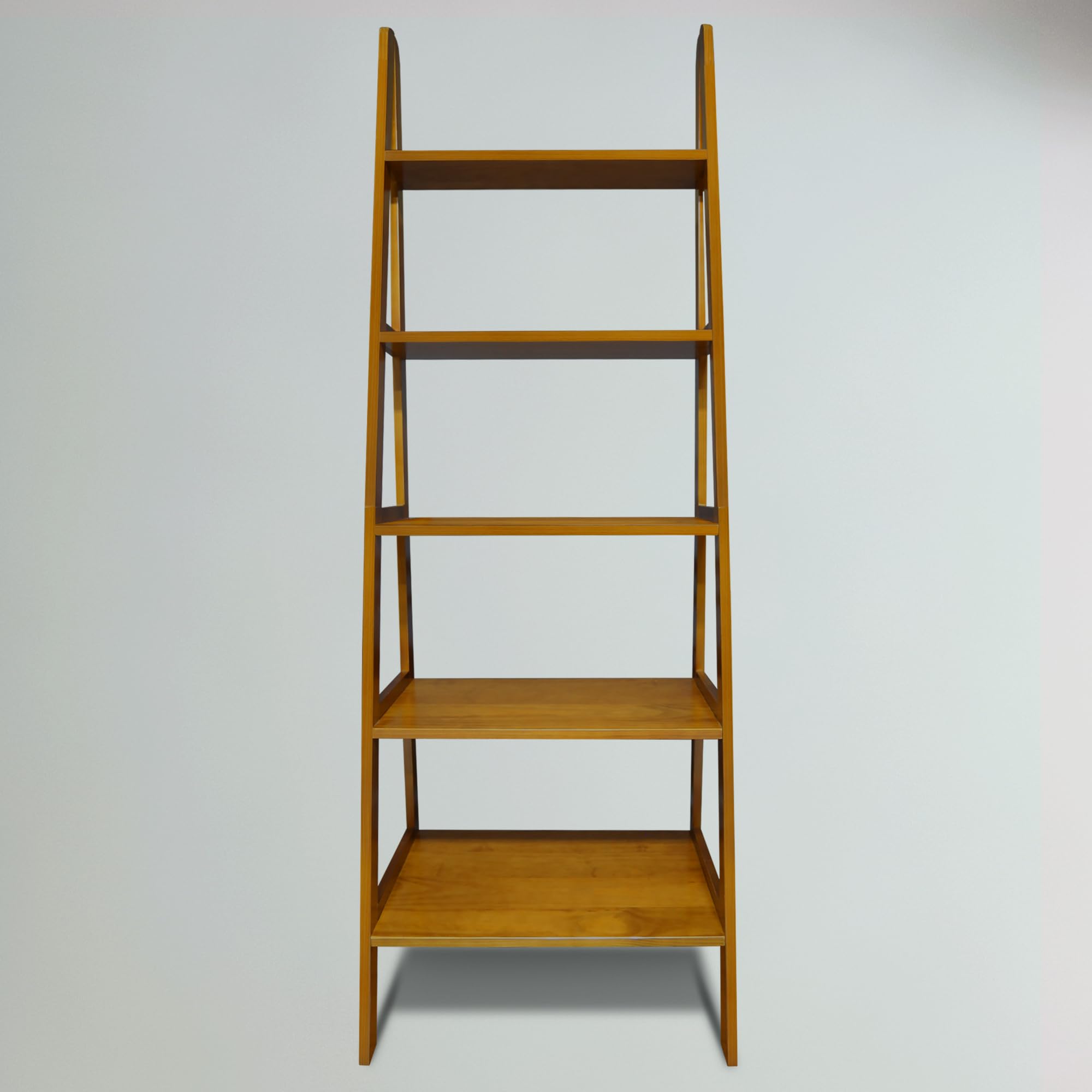 Casual Home 100% Solid Wood 5-Shelf Ladder Bookcase, 24.75" W x 16" D x 72" H, Chestnut, 5-Tier Freestanding Ladder Shelf