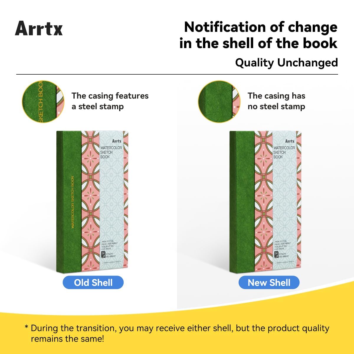 Arrtx Watercolor Journal, 7.28x4.13'', 140 LB, 300 GSM, 100% Cotton Paper, Hot Press, 24 Sheets, Hardcover Watercolor Sketchbook for Use As Travel Notebook for Artists Adults Students image 2