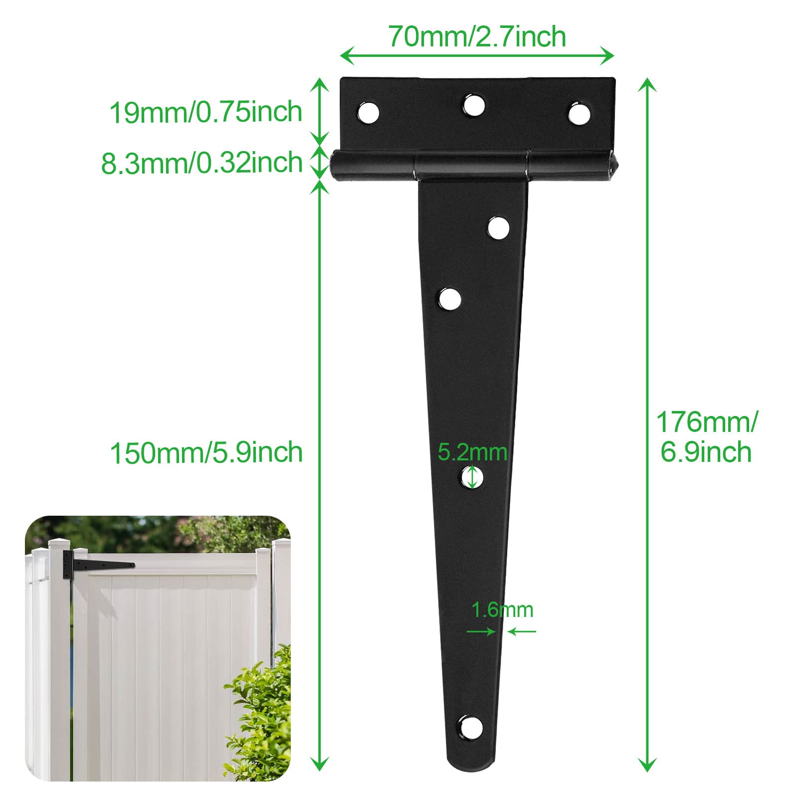 STARVAST 10 Pcs Charnières Porte Lourde en T, Charnière Porte de Grange, Charnières de Portes Charniere Plate avec Vis pour Porte de Grange, Jardin, Clôtures en Bois (6 Pouces / 150 MM)