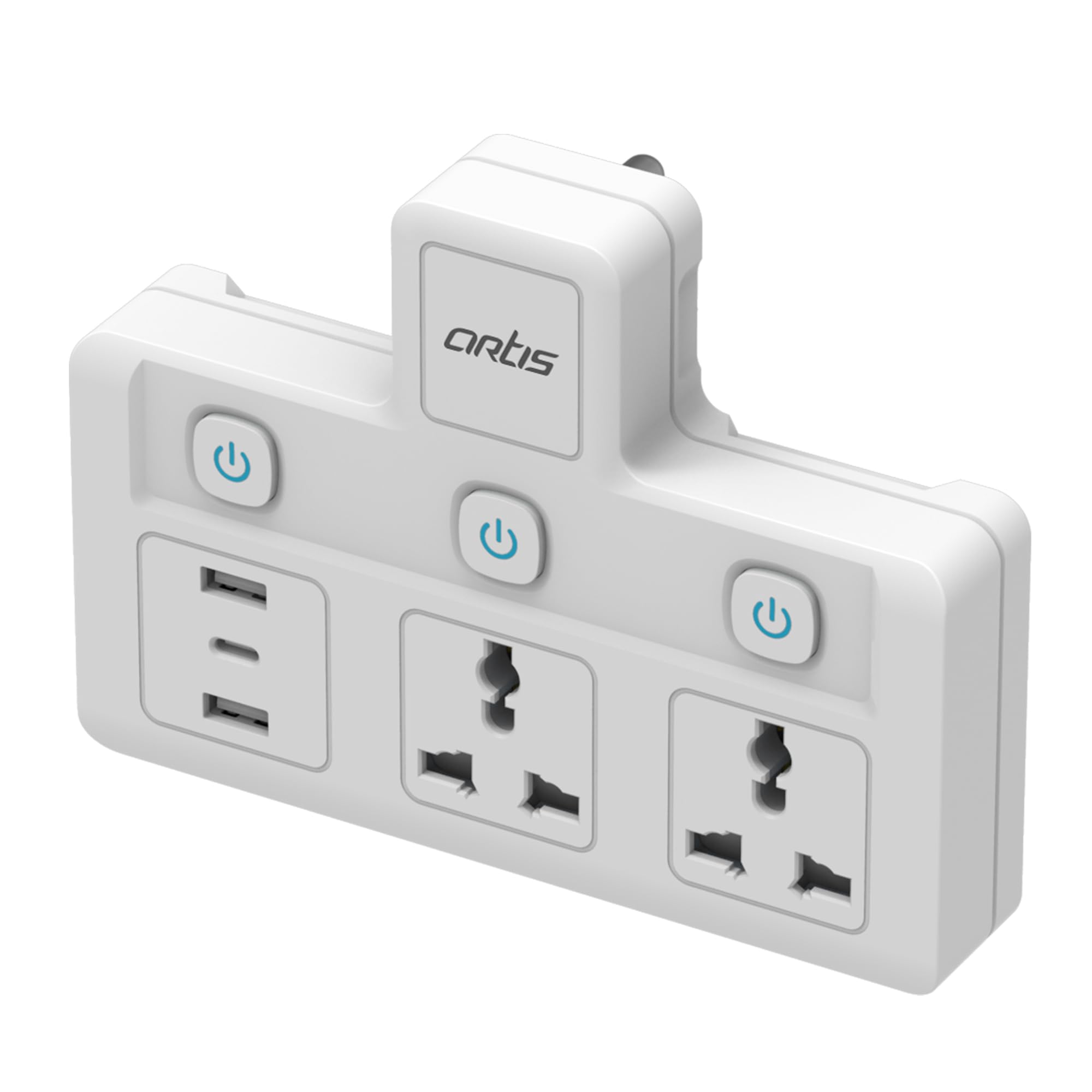 Artis AR-2MS-3USBC 2 Universal Sockets with 2 USB Ports & 1 USB Type C Port with Multi Switch & Surge Protector