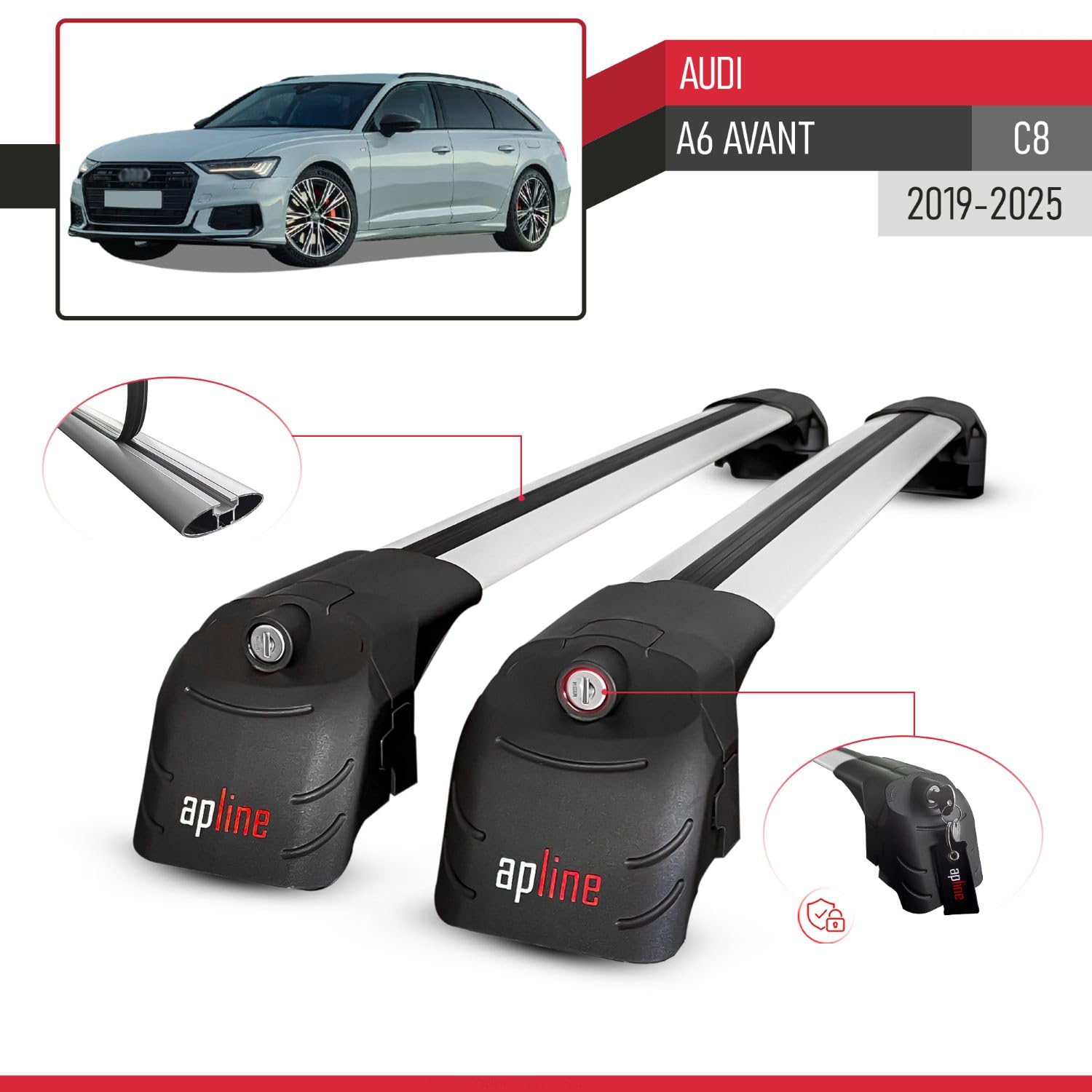 Compatible con Compatibile con Audi A6 (C8) Avant 2019-2025 Ace-2 Modelo Barras de Techo Auto Portaequipajes Barras Transversales Gris Aluminio Barras