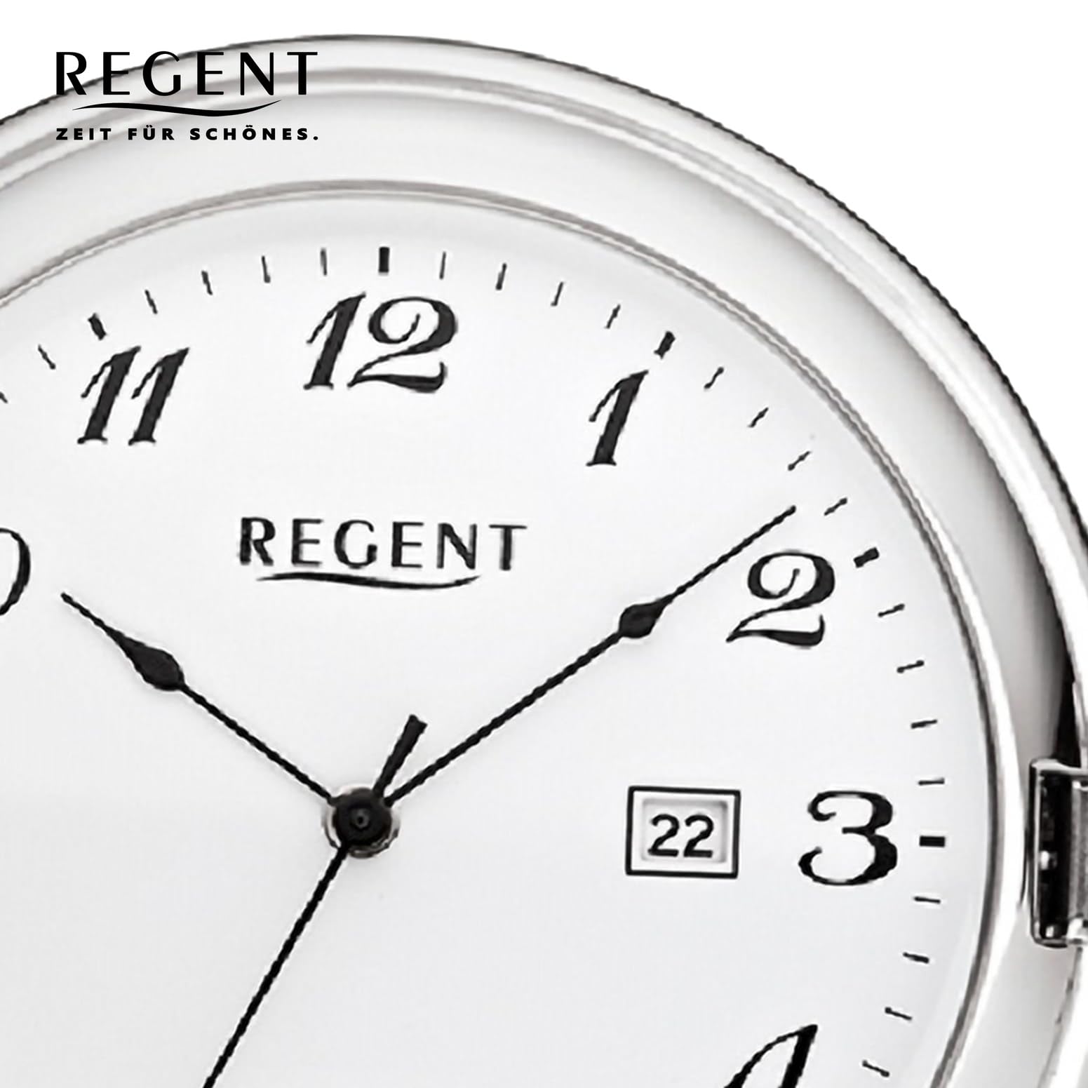 REGENT Męski zegarek kieszonkowy Savonnette z klapką 47 mm kwarcowy biały cyferblat cyfry arabskie data