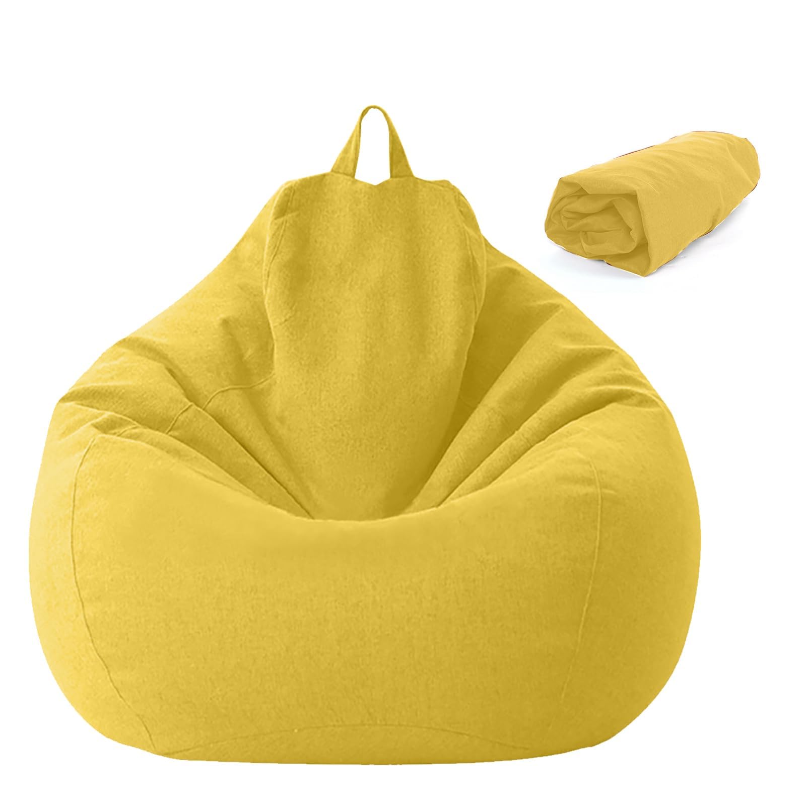 Poltrona Sacco Bambini e Adulti, 100x120 CM Bean Bag (Senza Imbottitura), Pouf Morbido Sacco con Chiusura Lampo,Antipolvere Fodera per Poltrona a Sacco, adatto Soggiorni, Camere (Giallo)