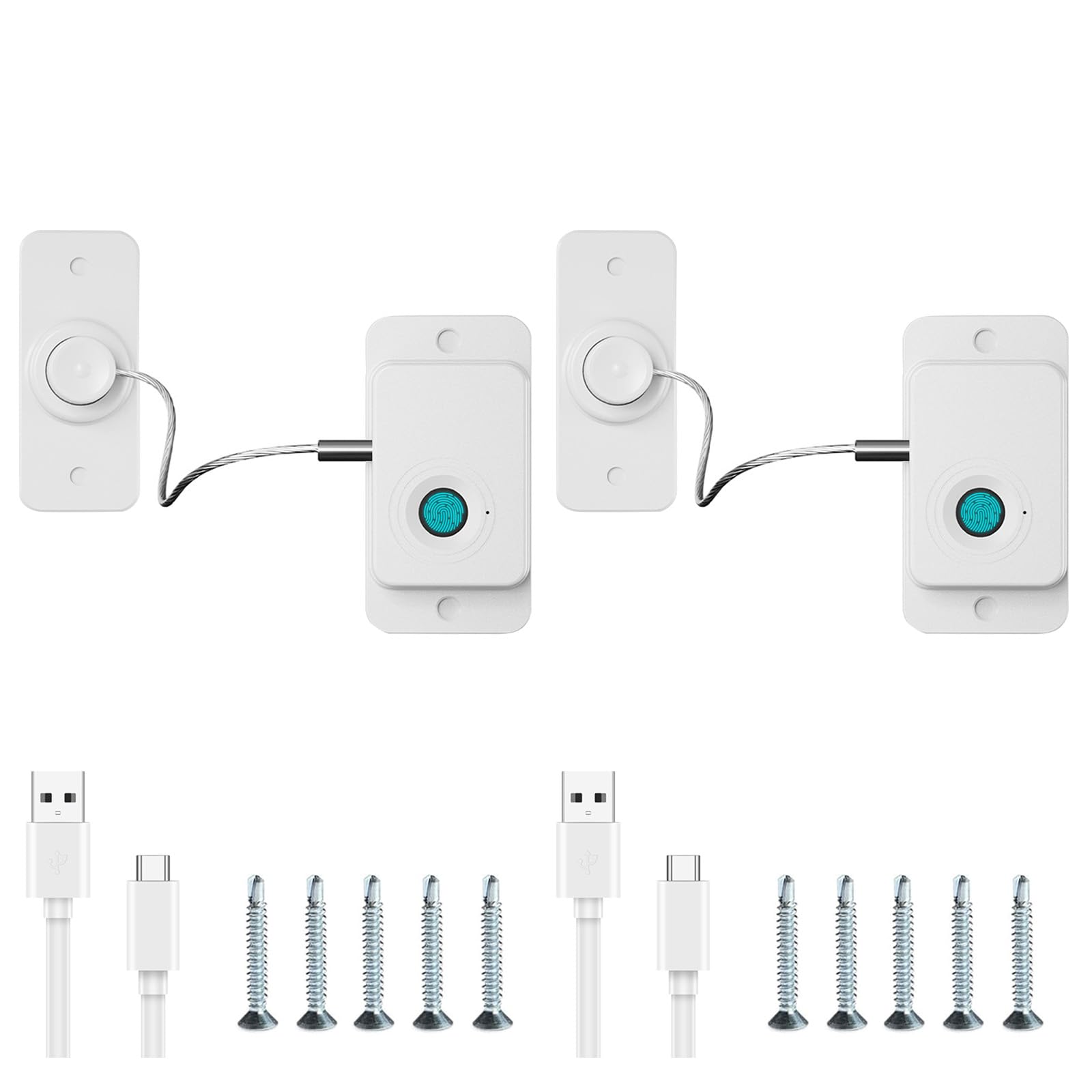 Kühlschrank Schloss mit Fingerabdruck, Schranksicherung Baby, Kindersicherung Ohne Bohren, Fenstersicherung Kinder, USB-Laden, Geeignet füR Haus und BüRo (Weiß, 2 Stück)