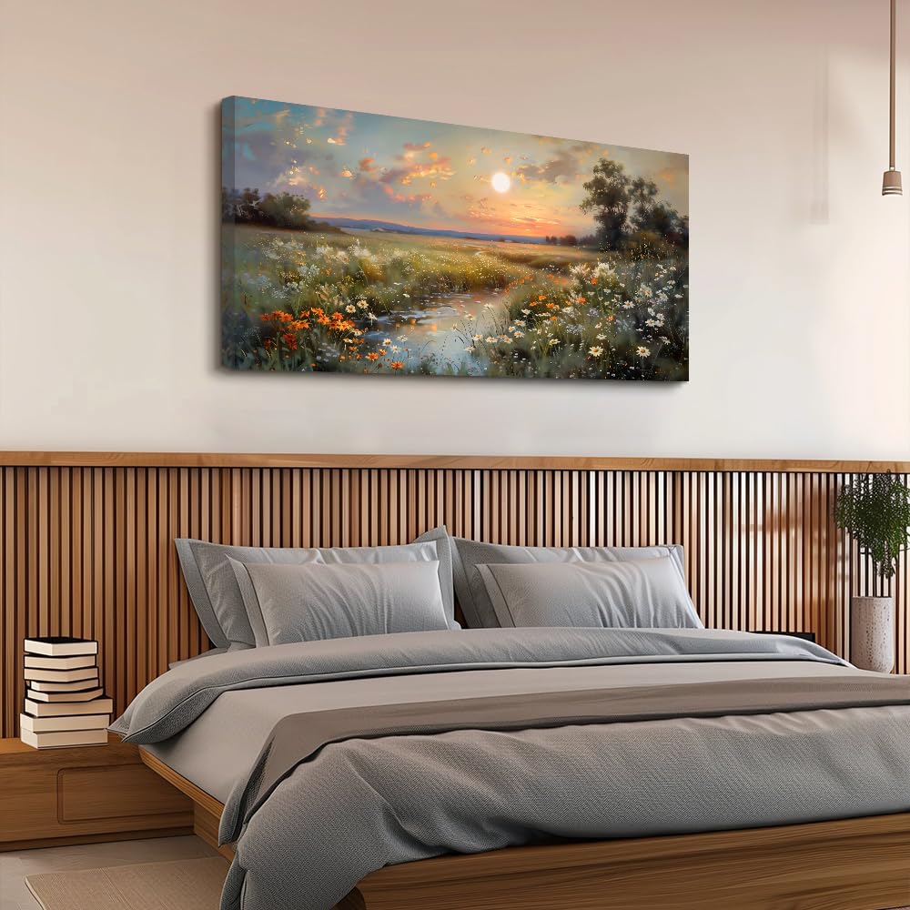 Lienzo decorativo de pared para sala de estar, decoración de pared para dormitorio, oficina, vintage, granja, flores silvestres, pinturas de pared de paisaje natural, arte estético, 6