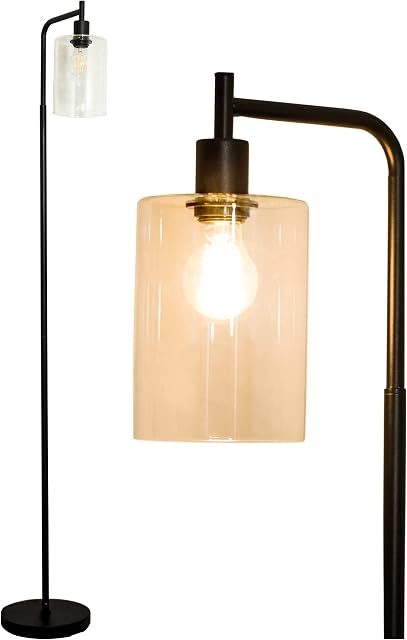 Neatfi 163CM Industrial Free Standing Floor Lamp with Clear Glass Shade, 700 Lumens, 6W Warm Light Mode, Modern Floor Lamp for Living Room, Bedroom, Office (Black)