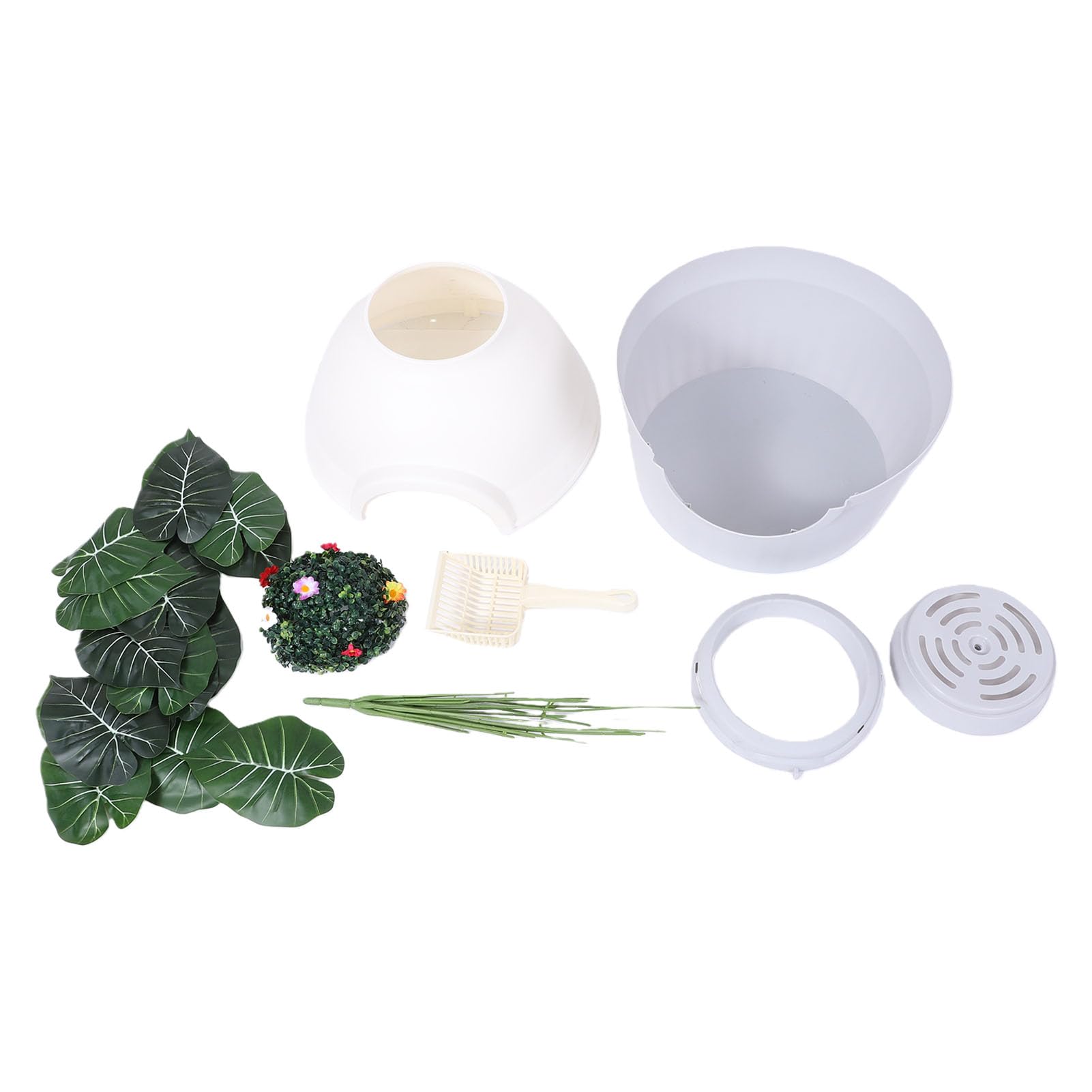 Arenero Oculto para Gatos, Extragrande, a Prueba de Salpicaduras, con Diseño de Planta de Plástico para Decoración del Hogar y privacidad.