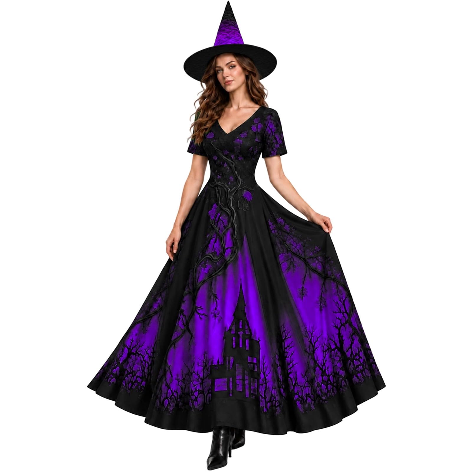 Witch Halloween Costume For Women Elegant Gothic A-Line Lace Dress — image 1