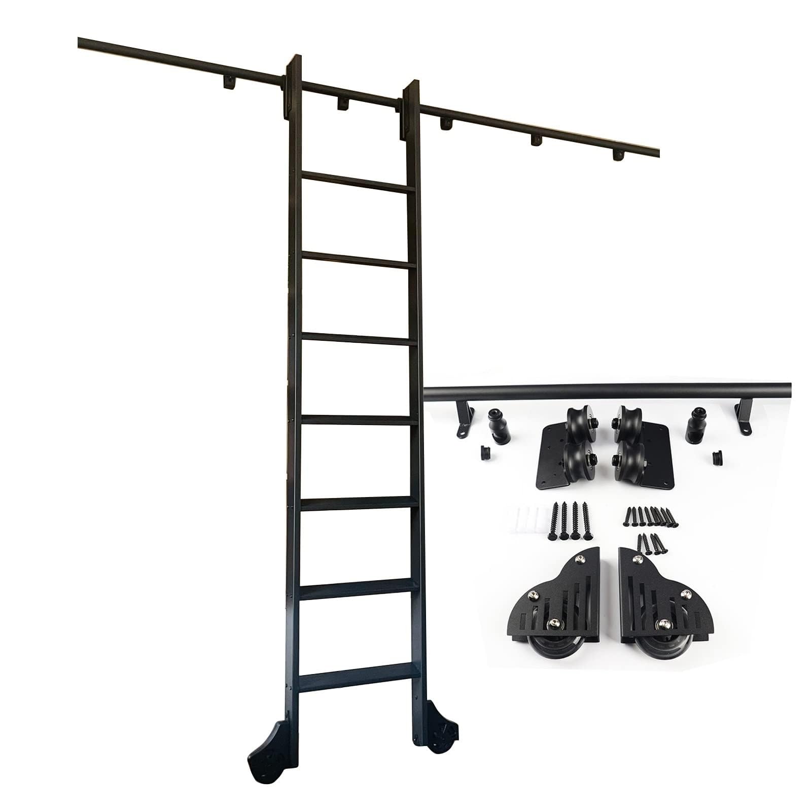 Rail de 200 cm pour échelle coulissante de bibliothèque en acier noir robuste