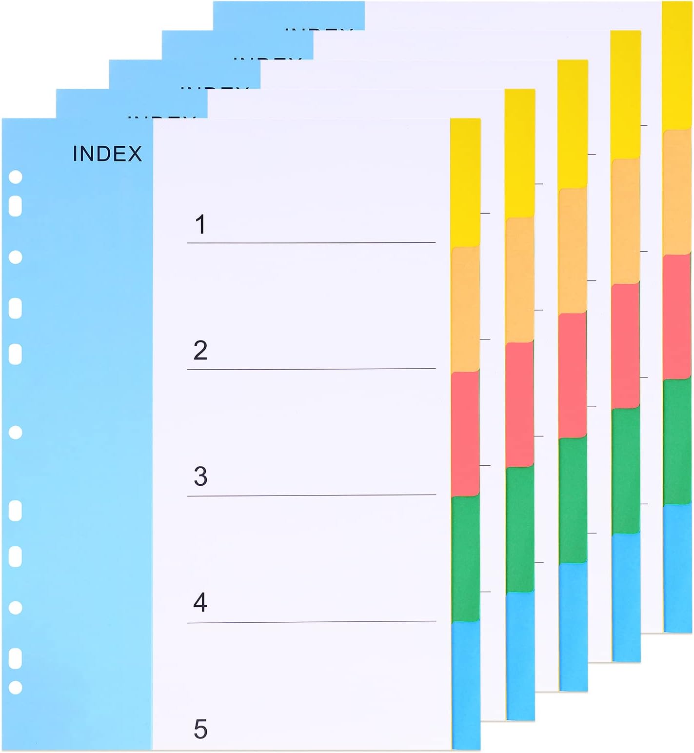 5 Pack A4 File Dividers,11 Holes Punched File Divider Ring Binder，12
