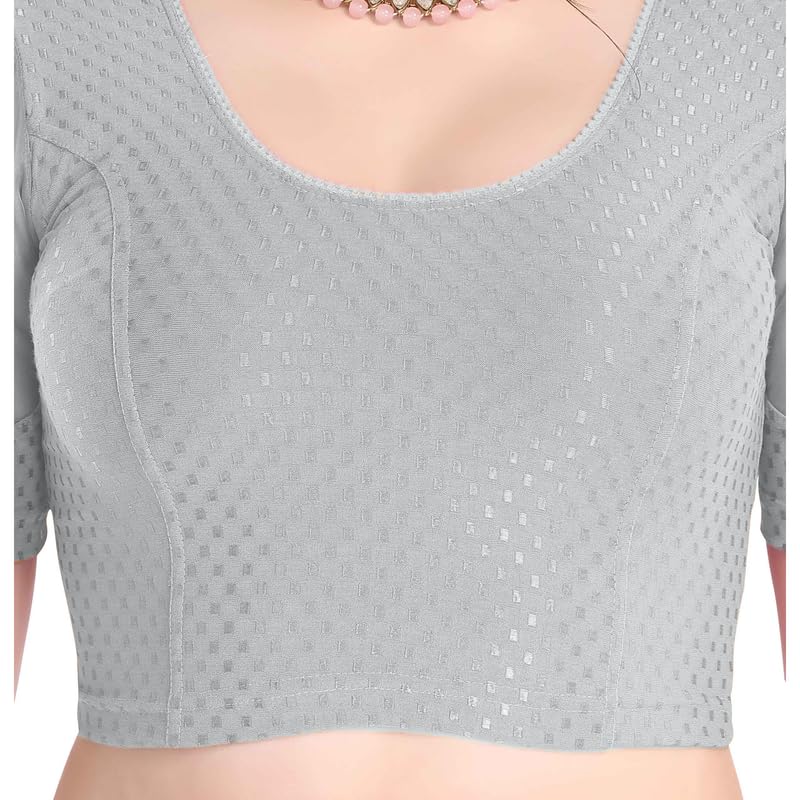 Image of FINESTFIT Stay On Trend Fashion 100% Cotton Readymade Blouses for Women,Round Neckline with Organza Balloon Sleeves.