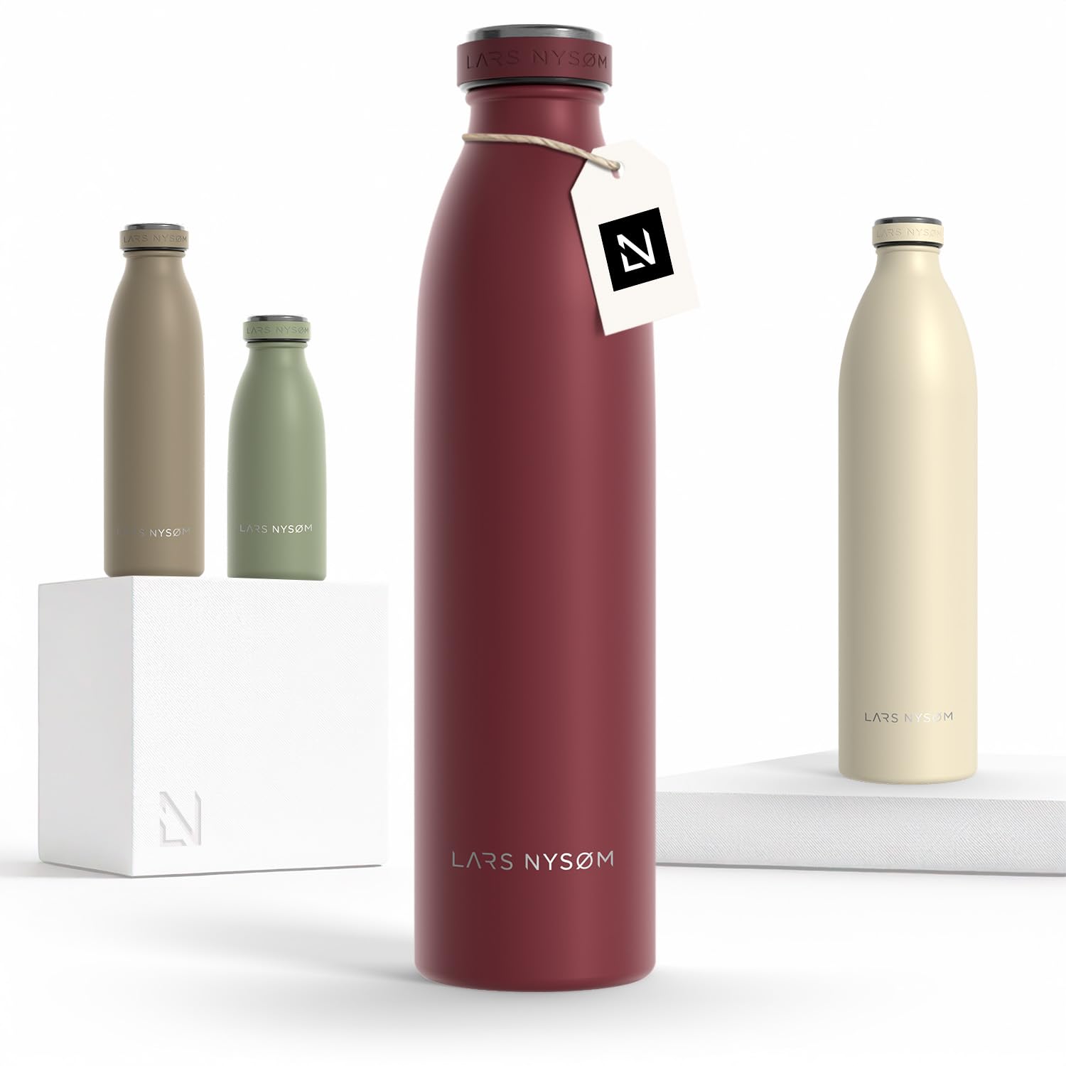 LARS NYSØM Stainless Steel Insulated Water Bottle 12oz 17oz 25oz 34oz 51oz | Insulated Thermo Flask for Hot and Cold Beverages | Leakproof Drinking