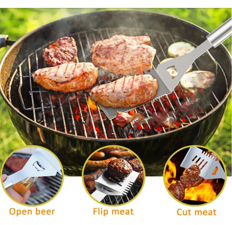 Set de herramientas para parrilla BBQ acero inoxidable 4 pzas miniatura 7