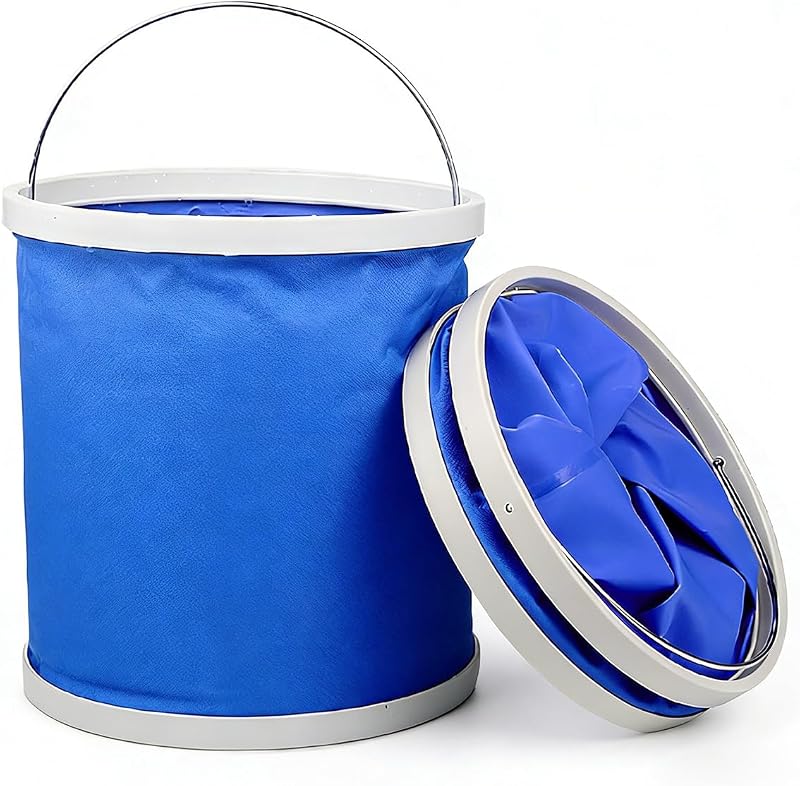 Collapsible Bucket, 11L (2.9 Gallons) Waterproof Oxford Fabric Camping Fishing Bucket, Foldable Portable Pop Up Water Buckets for Household, Outdoor, Car Washing (Blue)