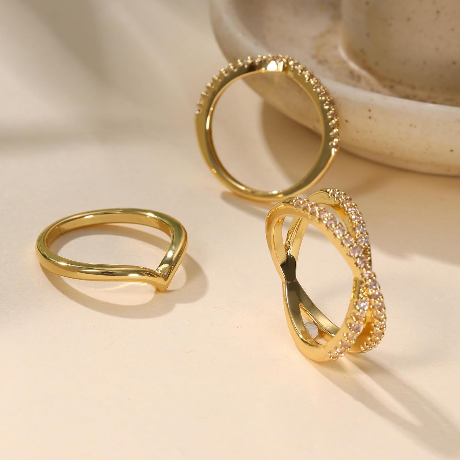 Stackable Gold Rings for Women Non Tarnish Dainty 14K Gold Plated Stacking Cubic Zirconia Thumb Ring Set Trendy Statement Wedding Bands Engagement Rings for Women Size 5 6 7 8 9 10 11 - Image 6