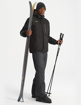 GEMYSE Men's Mountain Waterproof Ski Snow Jacket Winter Windproof Rain Jacket+Ski Bibs(Grey Black+Black,Large)