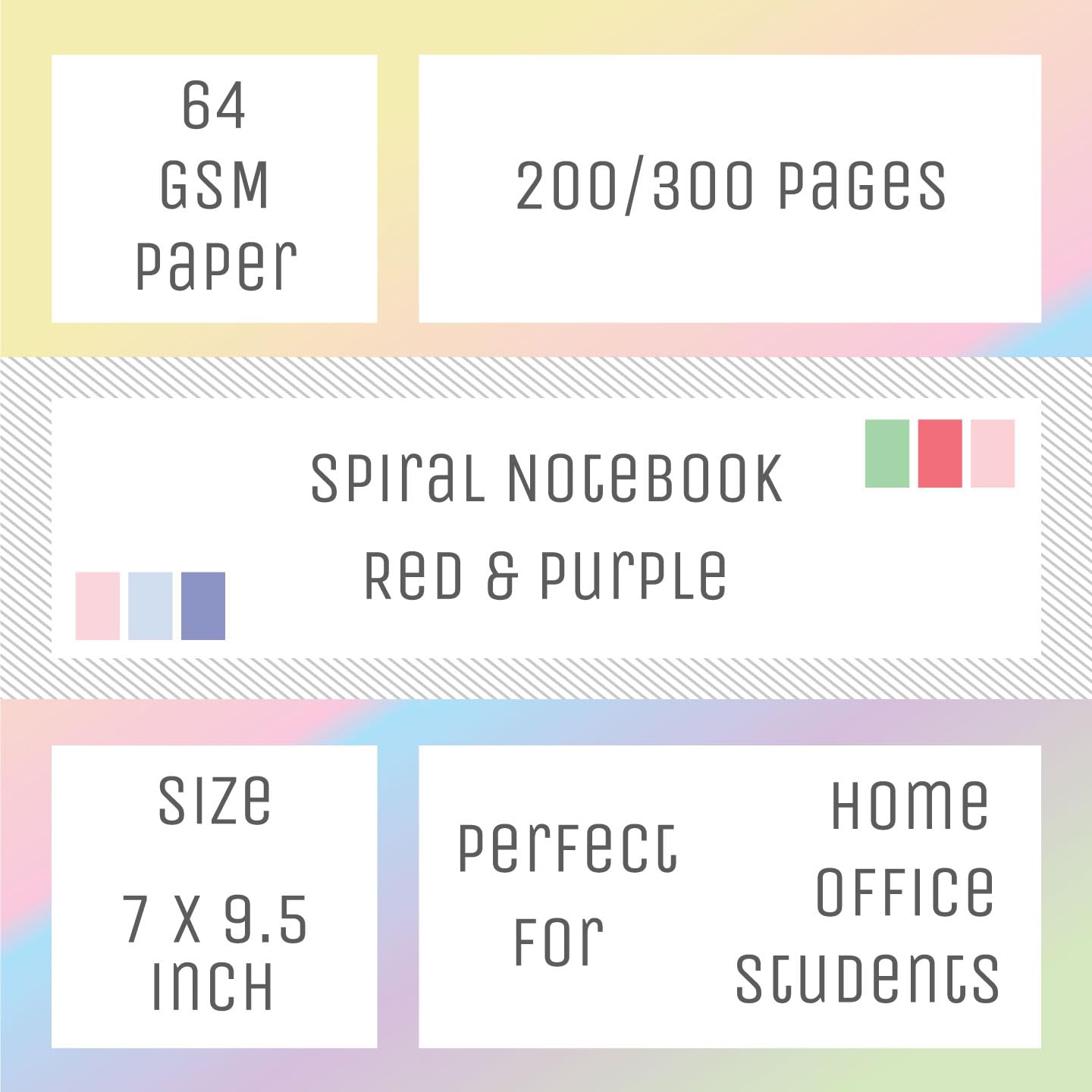 Fun Lines Premium B5 Spiral/Wiro Notebooks - Pack of 2-400 pages (Purple & Red) 1