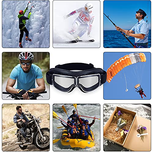 Frienda 2 Pieces Motorcycle Goggles Vintage Pilot Riding Dirt Bike Goggle Atv Anti-Scratch Dustproof Windproof (Clear, Silver) #TOP6
