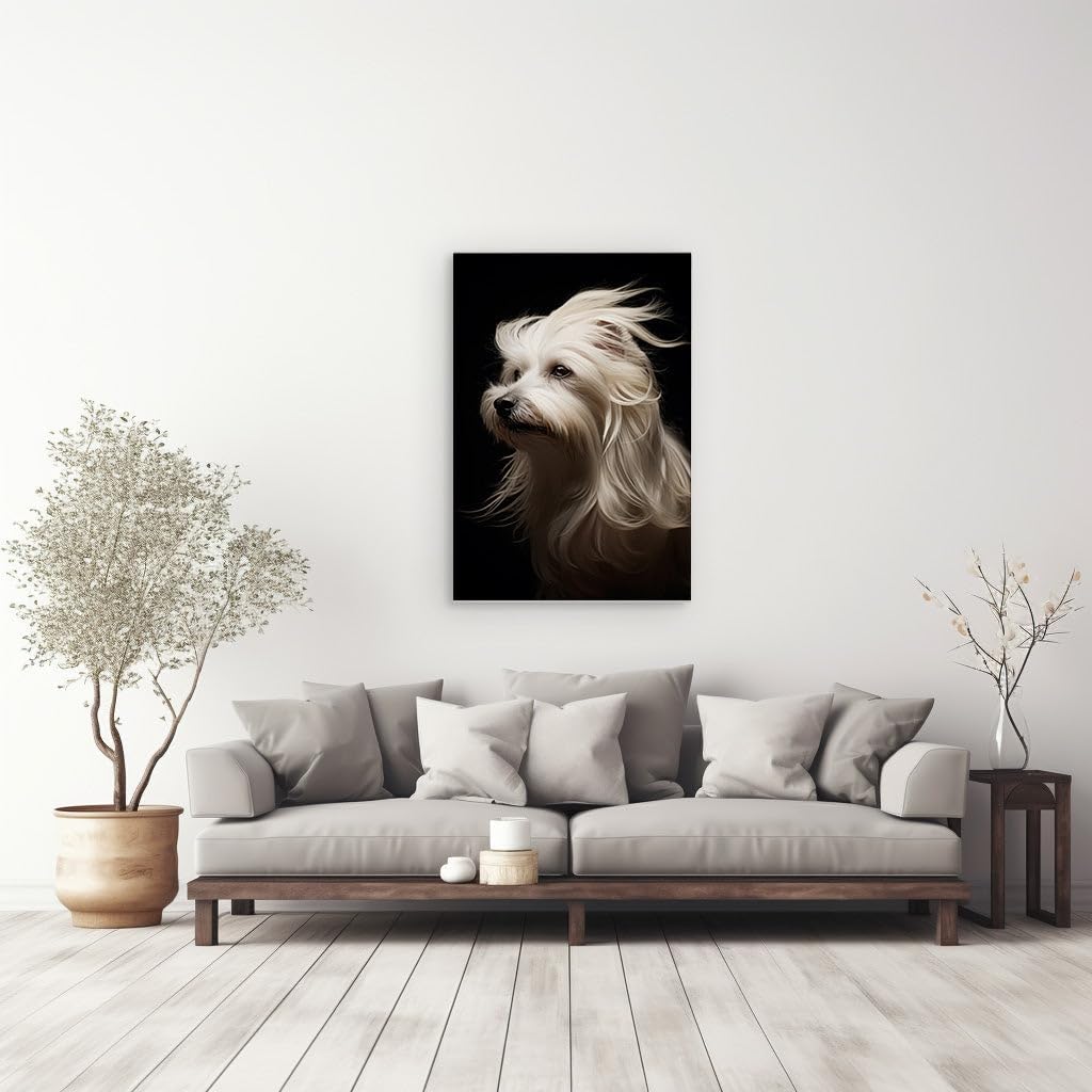 Canvas for Living room. Luminous Elegance: A Majestic White Dog Against the Depths of Darkness, 27 x 18 inch Canvas Wall Art - Ready to Hang - 69x46 cm (27x18 inch)
