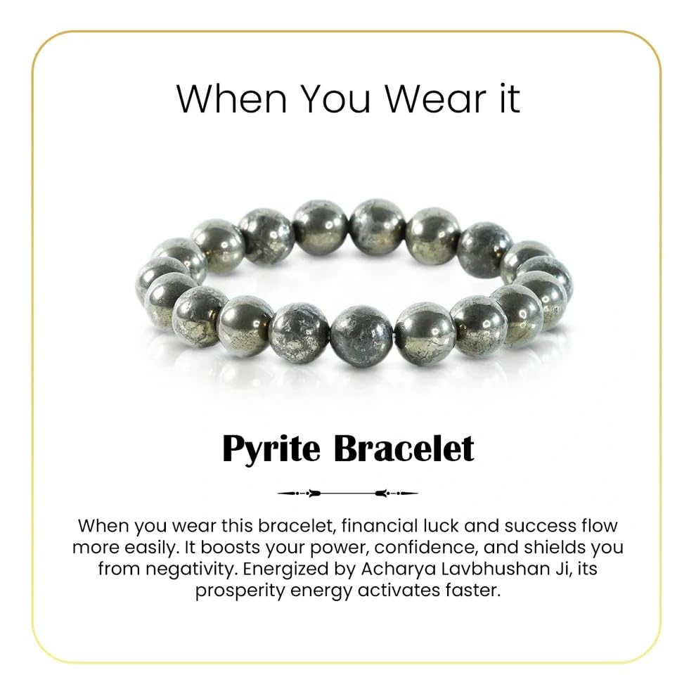 Image of Natural Pyrite Bracelet for Men & Women | Certified 8mm-10mm Beads | Prosperity Energy, Confidence & Protection | by Acharya Lavbhushan Ji