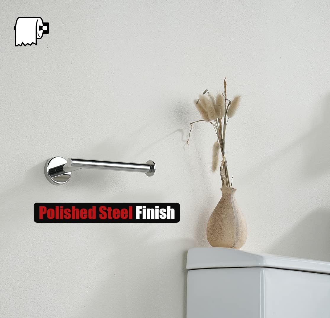 JQK Bathroom Hardware Set Polished Steel, 5-Piece Bath Accessories Set Wall Mount Includes 24 in Towel Bar, Towel Ring, Toilet Paper Holder, 2 Towel Hooks, BAS125-CH