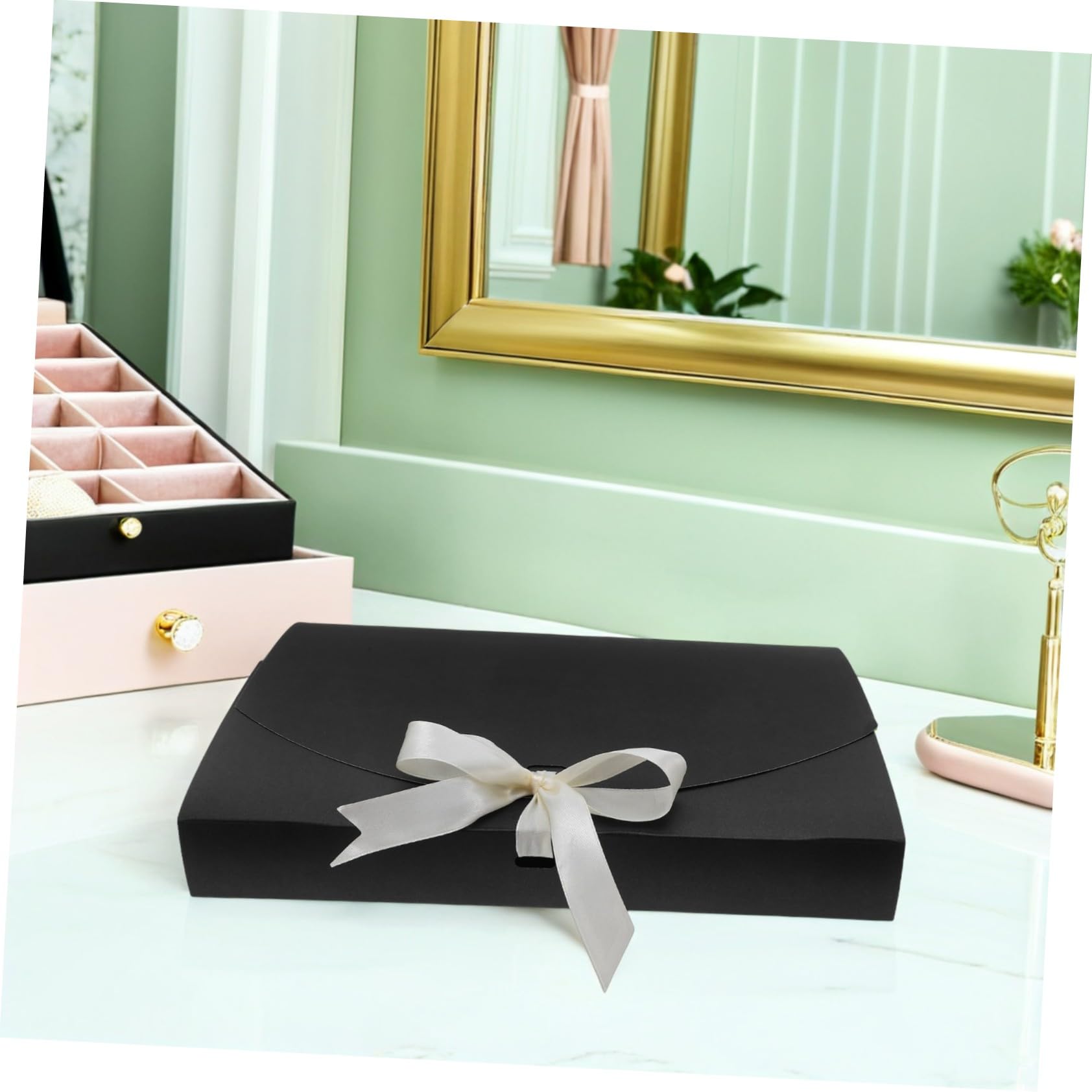 Zerodeko 20 Stück Teiliges Geschenkverpackungsset Schwarz Geschenkbox für Schals Hemden Dessous und Handtücher mit Schleifenband Vielseitig für Weihnachten Geburtstag Hochzeit Shower Party